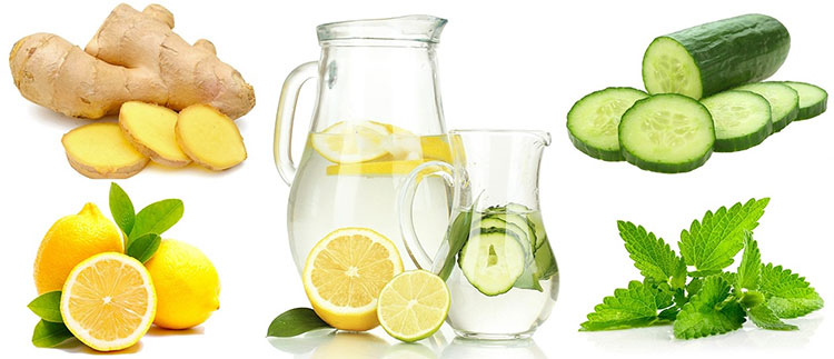 Cucumber, lemon, mint and ginger Detox water