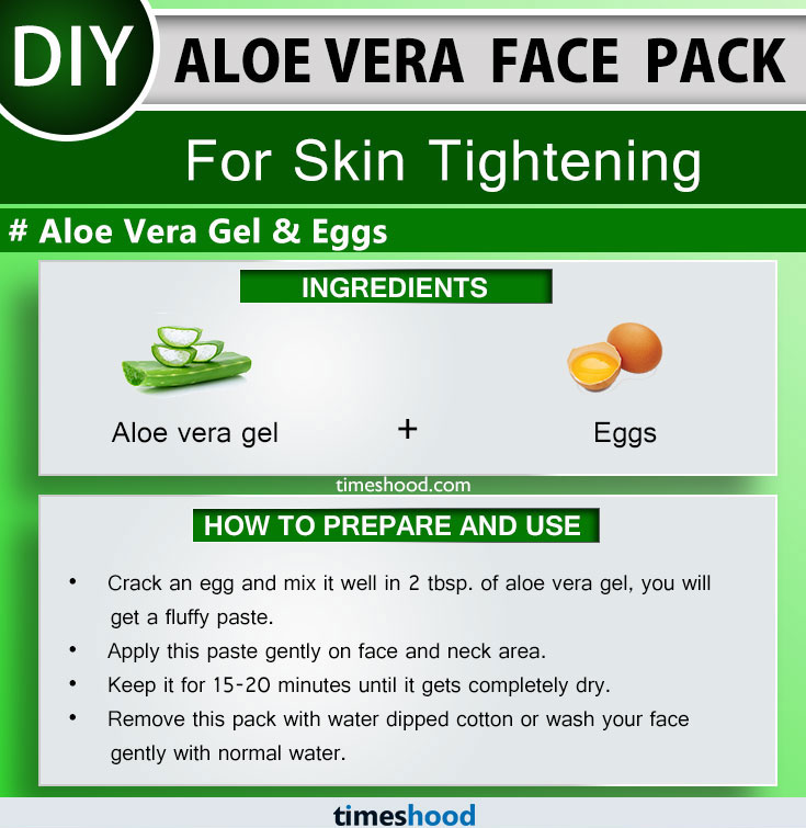 Aloe Vera Face Pack for Skin Tightening. Eggs and Aloe vera gel face pack remedy.  How to use aloe vera on face skin care? Check out 15 Aloe vera uses for skin face masks on Timeshood.com
