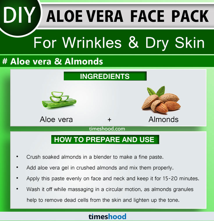 Aloe Vera Face Pack for Wrinkles and Dry Skin. Almonds and Aloe vera face mask diy. 15 More Aloe vera uses for skin remedies on Timeshood.com