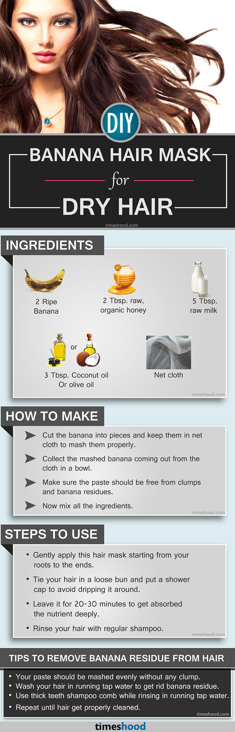 Banana hair mask for dry hair. Best DIY homemade hair mask for dry hair. From dry hair to soft and silky hair in one wash. How to make banana mask and step to use. Also tips to remove banana from hair.