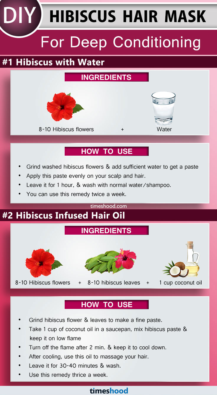 Hibiscus Hair Mask for Deep Conditioning. Hibiscus Hair Mask with water. DIY Hibiscus hair mask for soft, shiny and beautiful hair. How to use hibiscus for hair. Tips to grow hair remedy at home. DIY Remedy for dry hair. How to get soft and smooth hair | Timeshood.com