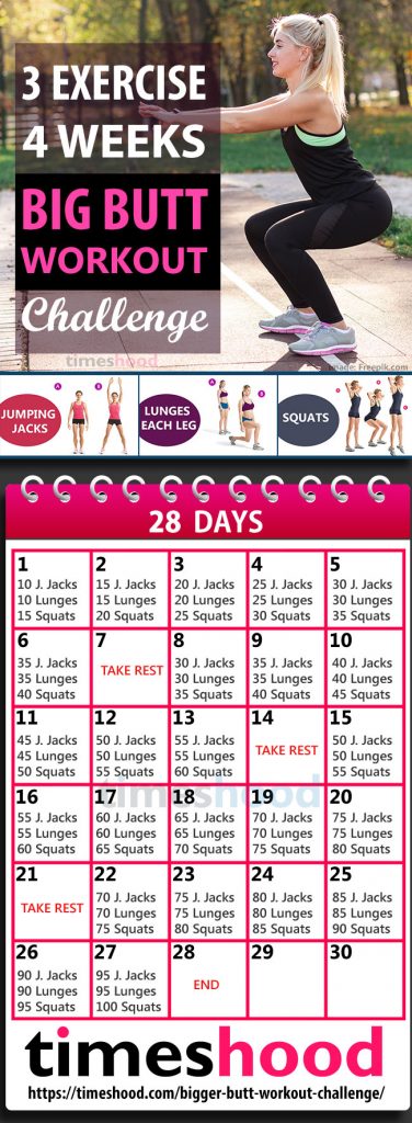 3 Exercise and 4 Weeks: Bigger Butt Workout Challenge - TIMESHOOD