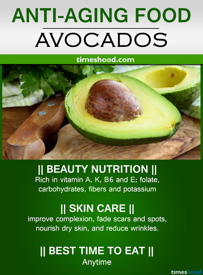 Avocados for anti-wrinkles skin. Best anti-aging food for skin care. Reduce wrinkles and dark spot, slows aging. Best anti-aging food tips.