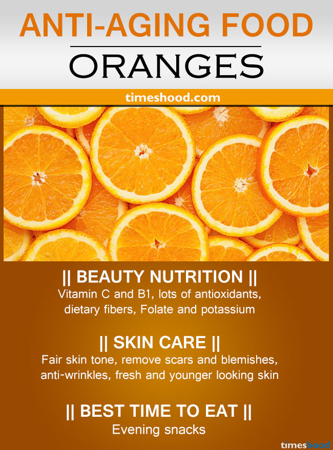 Orange for anti-aging. Rich in anti-aging vitamin C. Anti-wrinkles fruits for younger looking skin. Best Anti-aging tips.