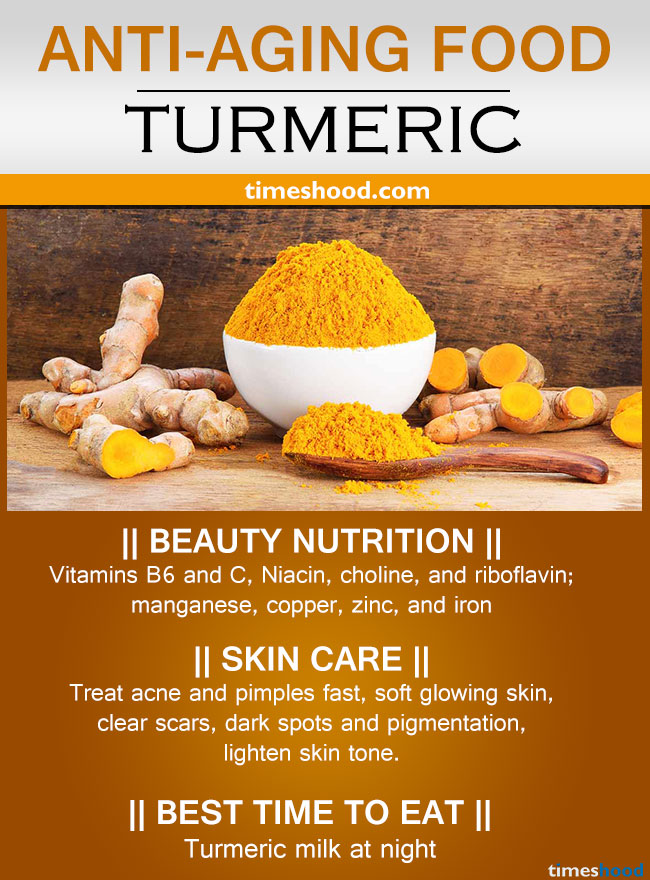 Turmeric for anti-aging. Best anti-aging food for wrinkles free skin. Drink turmeric milk to clear scars. Best anti-aging diet.