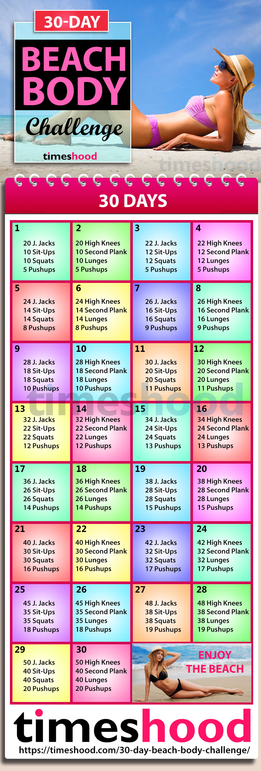 Looking for perfect beach body plan? Try this 30-day beach body challenge to get ready for beach fun. Best bikini body plan for women. now enjoy our sunbath with perfect curves and body shape. This powerful workouts will work great on your body. Flat belly, slim waist, sexy legs and bigger butt everything will turn to give you best curves. Best bikini body challenge. Best beach body workout challenge. Best summer workout for women.