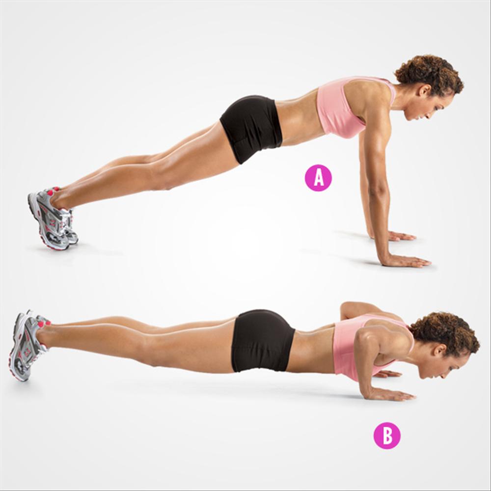 Push ups exercise. Best beach body workout challenge for women. 
