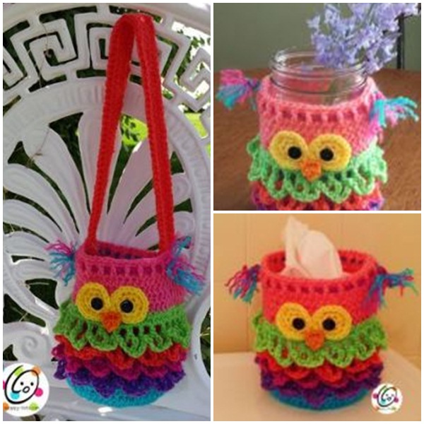 Crochet owls free pattern bags, tissue bag, garden hanging, and so many crazy useful ideas. Best crochet owl pattern ideas. Handmade crochet owl design. 