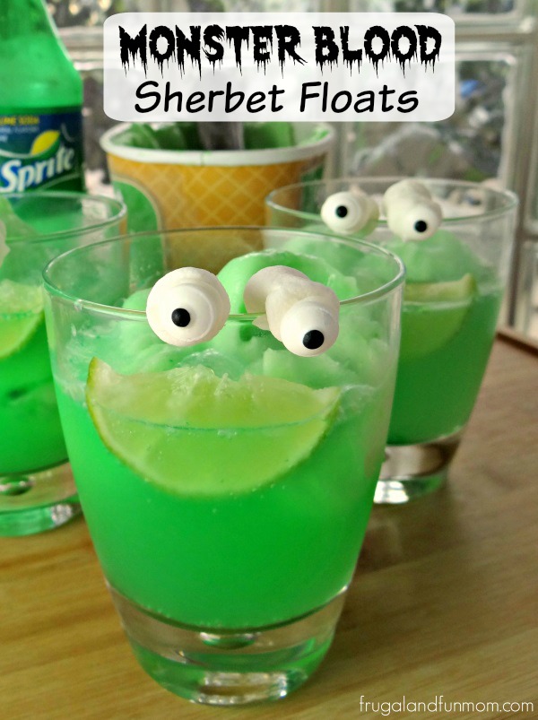Goosebumps Inspired Monster Blood Sherbet Floats. Holiday recipes ideas. Funny Halloween Drinks ideas for Kids. Happy Halloween!