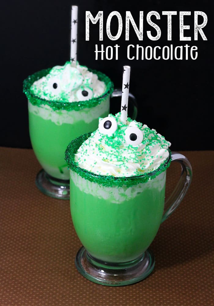Monster Hot Chocolate Halloween Drinks. Funny Halloween Drinks ideas for Kids. Happy Halloween!