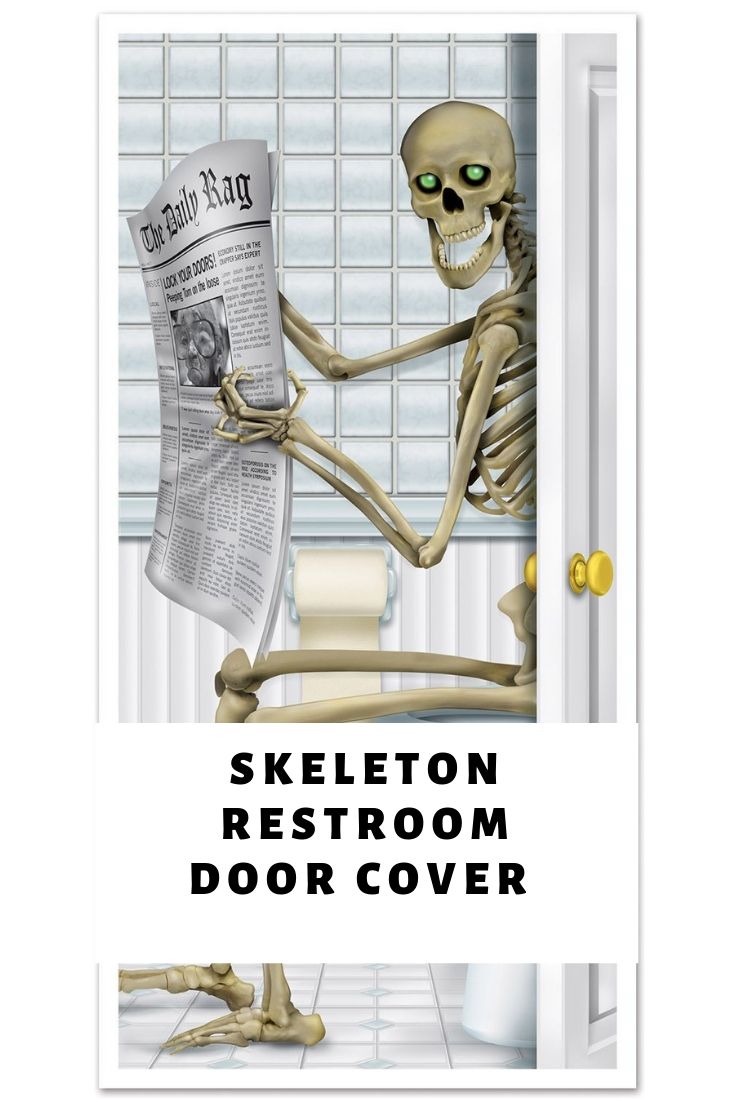 Halloween funny skeleton restroom door cover for haunted house party. These old bones still have a bit of life in them to haunt you on Halloween night. Find 17 more spooky decorations ideas from Amazon. 