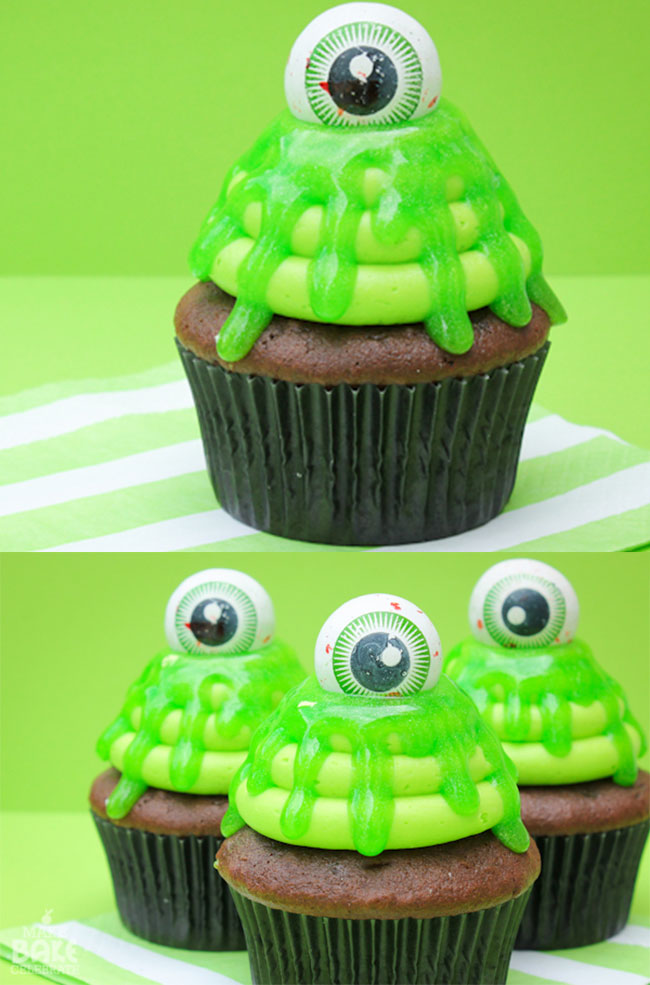 Slimy Cupcakes - the perfect Halloween treat! Easy, fun, and spooky Halloween cupcakes recipes. Amazing Halloween Cupcake Recipes Ideas.