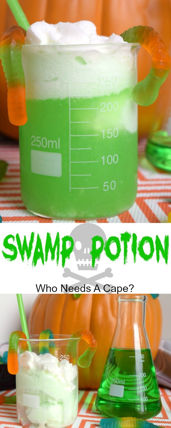 Whip up some Swamp Potion for Halloween parties! Non-alcoholic and so much fun! Funny Halloween Drinks ideas for Kids. Happy Halloween!