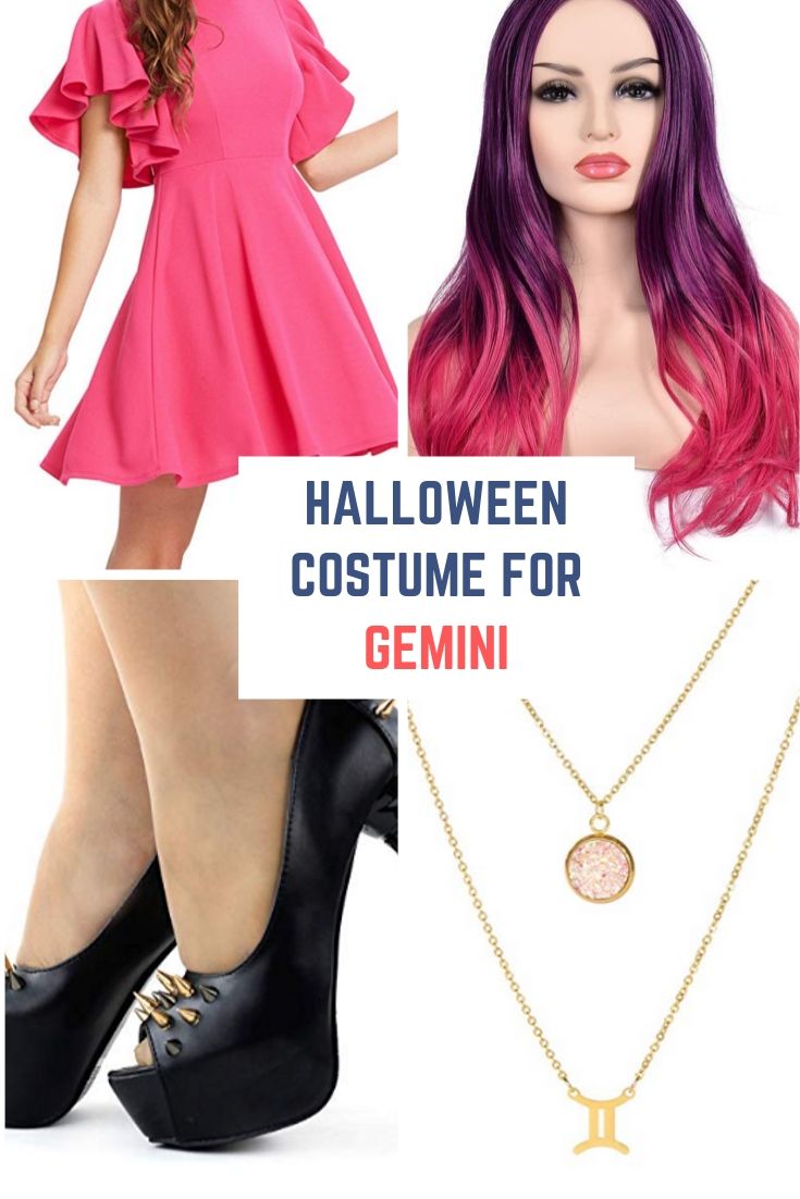 Gemini Halloween costumes - Embrace your twin vibe solo with a cute pink dress, and split-down-the-middle hair wig. Find 12 more Halloween costumes ideas for zodiac lover.