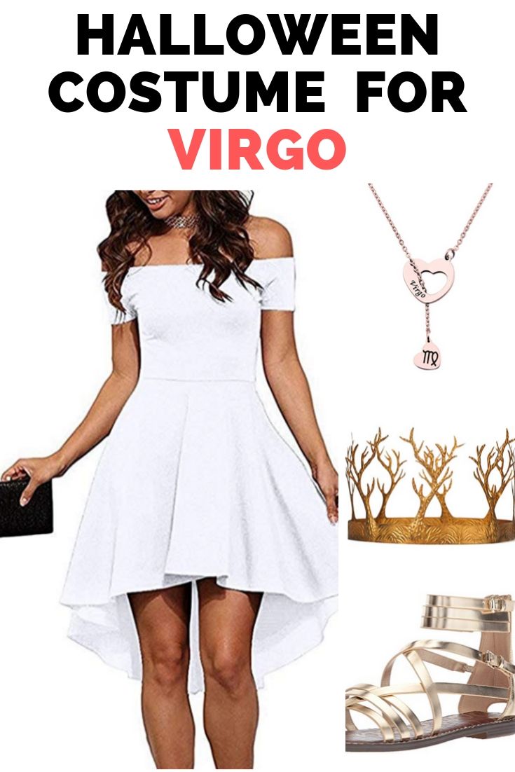 Goddess maiden style Halloween costume for Virgo zodiac. Show your earthy expression on Halloween and throw your shine everywhere. Get 12 more Halloween costume ideas for zodiac lovers.
