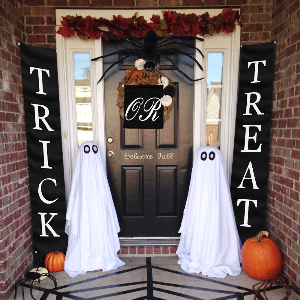 Halloween Trick or Treat party banner are perfect for your house, office, patio, front porch, front door, window or tent. Perfect and festive door decoration for Halloween.